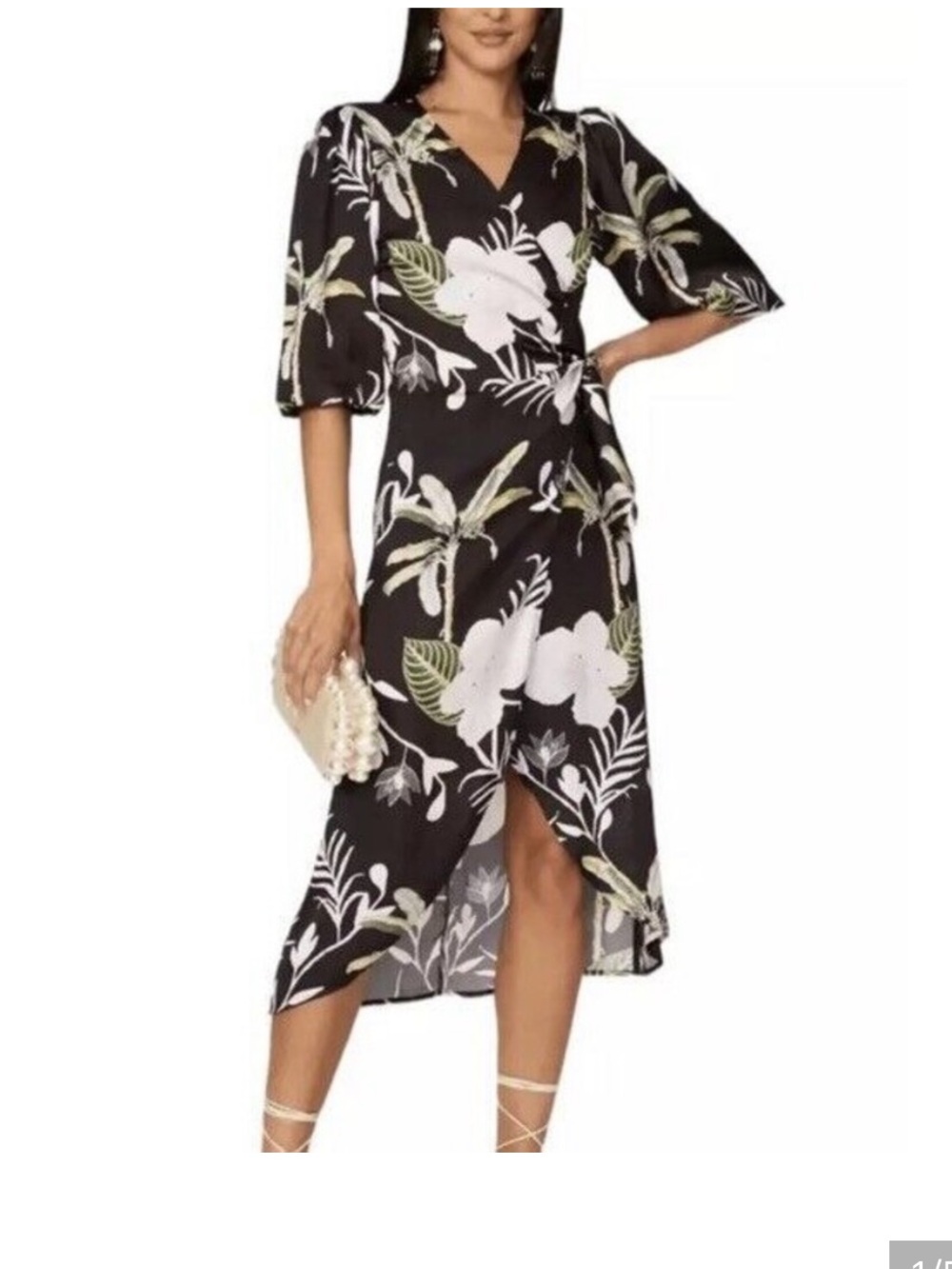 Women's Black Floral Wrap High-Low Dress